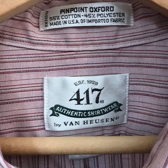 Van Heusen 417 Oxford Shirt: Short Sleeves, Mauve Burgundy Stripe, Men's Size XL - Picture 3 of 8